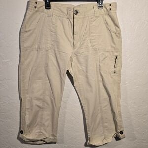 Eddie Bauer Capri Pants 16 Women Beige Ripstop Cargo Utility Cotton